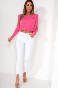 Shannon Pink Padded Shoulder Top sold by Va Va Voom