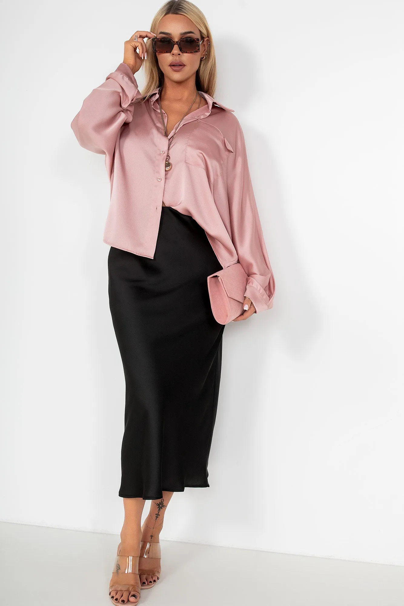 Raven Pink Satin Shirt sold by Va Va Voom