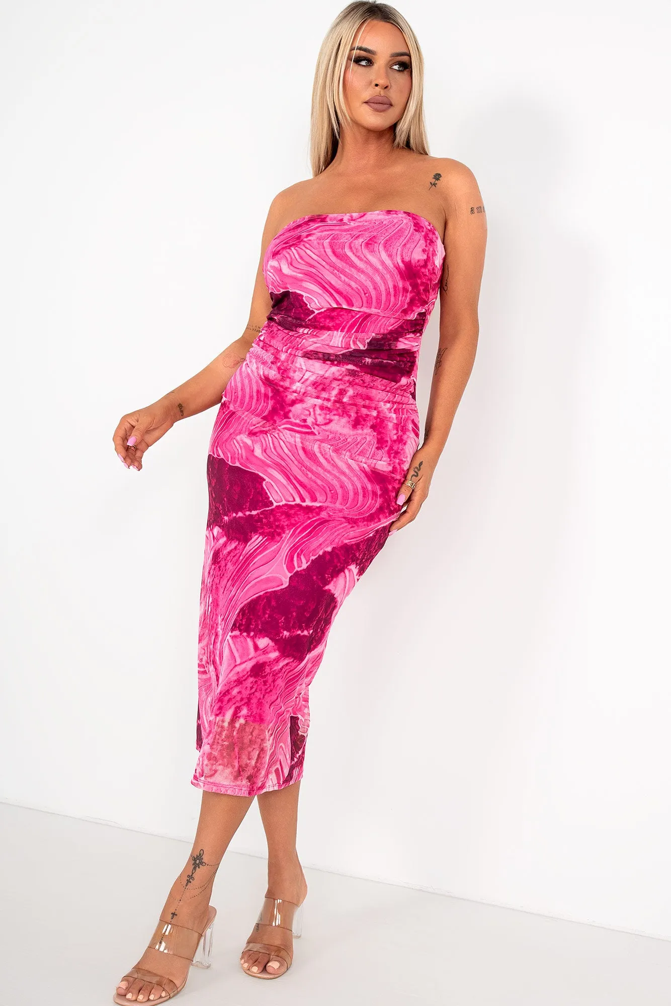 Kelly Pink Mesh Print Bandeau Dress sold by Va Va Voom product image thumbnail 4