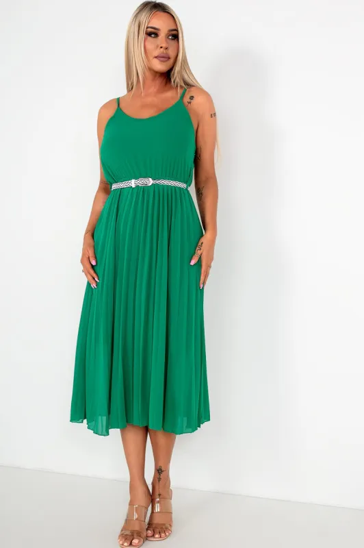 Keeley Green Chiffon Pleated Dress sold by Va Va Voom