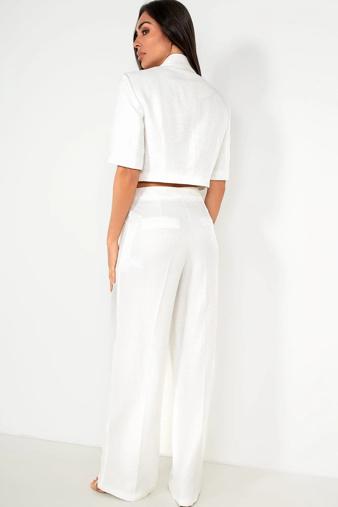 Avril White Sheen Cropped Blazer sold by Va Va Voom product image thumbnail 2