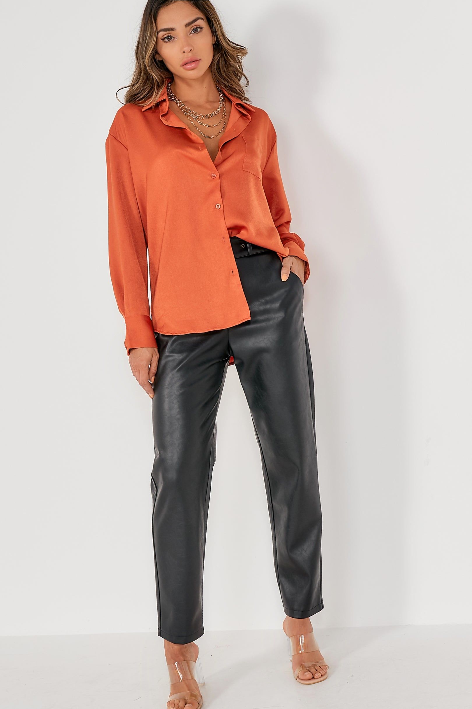 Fallyn Black Faux Leather Belted Trouser sold by Va Va Voom product image thumbnail 4