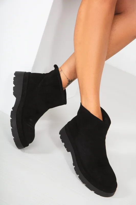 Rainey Black Suedette Ankle Boots sold by Va Va Voom