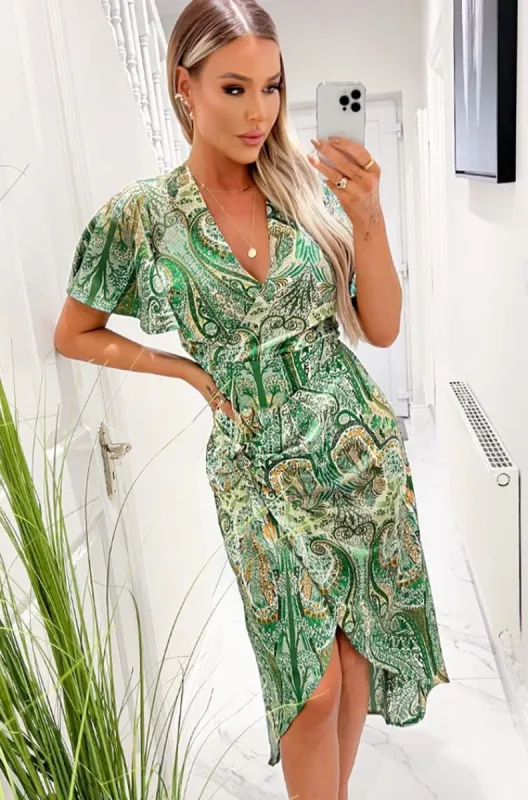 AX Paris Coraline Green Paisley Belted Dress sold by Va Va Voom