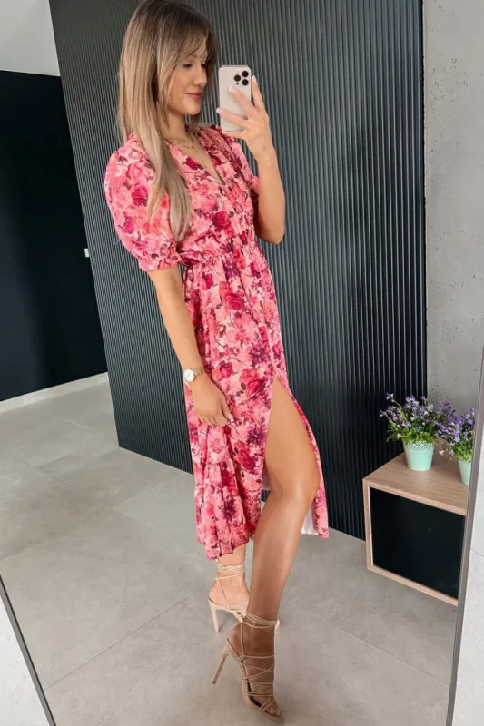 Eleanor Peach Floral Midi Dress sold by Va Va Voom