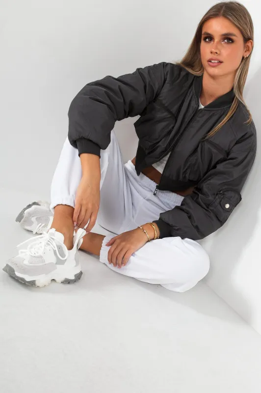 Milani Grey Cropped Bomber Jacket sold by Va Va Voom