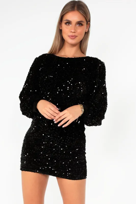 Camille Black Sequin Dress sold by Va Va Voom