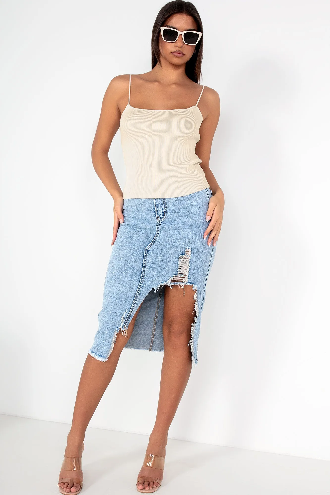 Kenzie Cream Ribbed Knit Cami Top sold by Va Va Voom product image thumbnail 3
