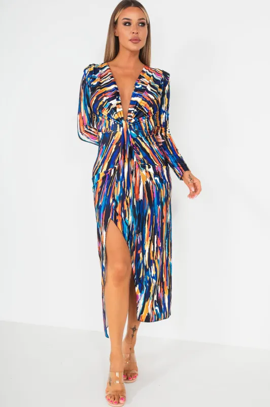 Ivy Blue Printed Knot Front Midi Dress sold by Va Va Voom