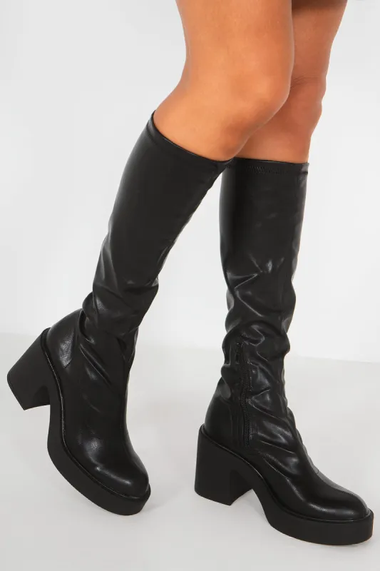 Athena Black PU Platform Boots sold by Va Va Voom