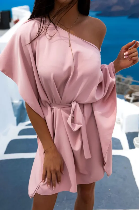 Sophia Blush Batwing Belted Mini Dress sold by Va Va Voom