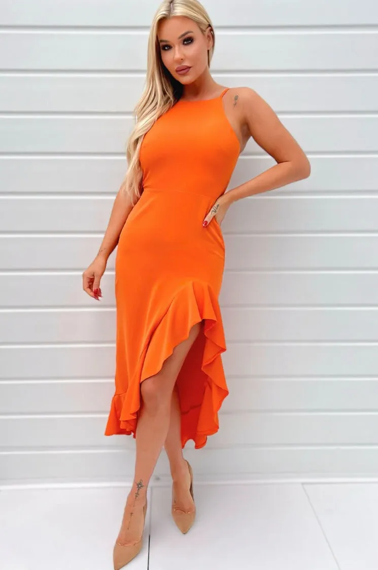 AX Paris Ilise Orange Frill Hem Dress sold by Va Va Voom