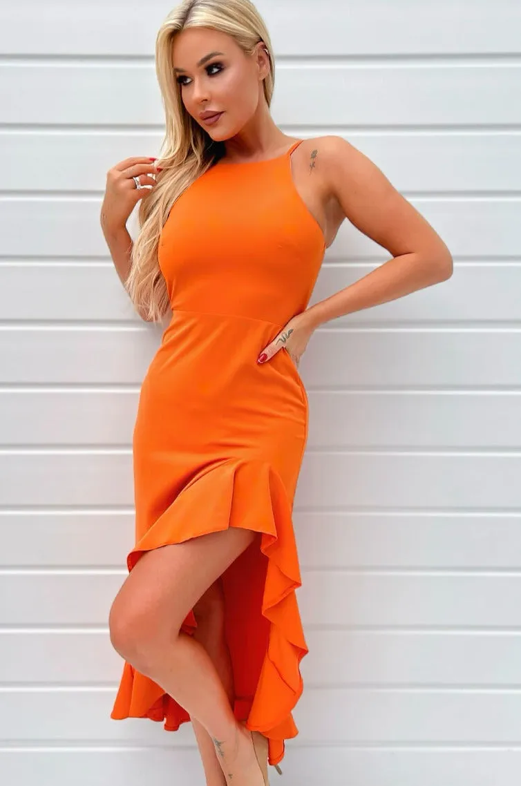 AX Paris Ilise Orange Frill Hem Dress sold by Va Va Voom product image thumbnail 2