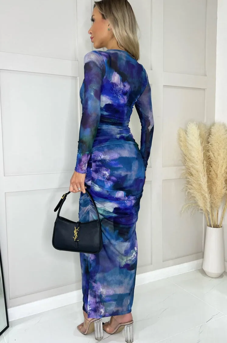 AX Paris Amanda Blue Mesh Print Dress sold by Va Va Voom product image thumbnail 2