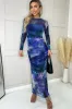 AX Paris Amanda Blue Mesh Print Dress sold by Va Va Voom