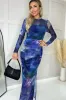 AX Paris Amanda Blue Mesh Print Dress sold by Va Va Voom