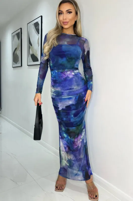 AX Paris Amanda Blue Mesh Print Dress sold by Va Va Voom