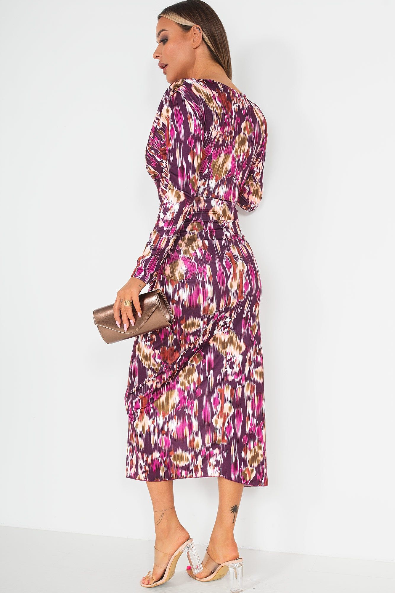 Greyson Purple Printed Knot Front Midi Dress sold by Va Va Voom product image thumbnail 3