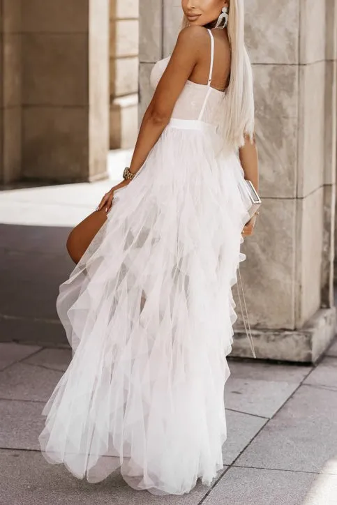 Pearl White Mesh Ruffle Dress sold by Va Va Voom product image thumbnail 2