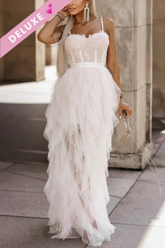 Pearl White Mesh Ruffle Dress sold by Va Va Voom