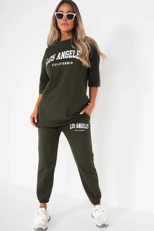 Lorenz Khaki 'Los Angeles' Jogger Co Ord sold by Va Va Voom
