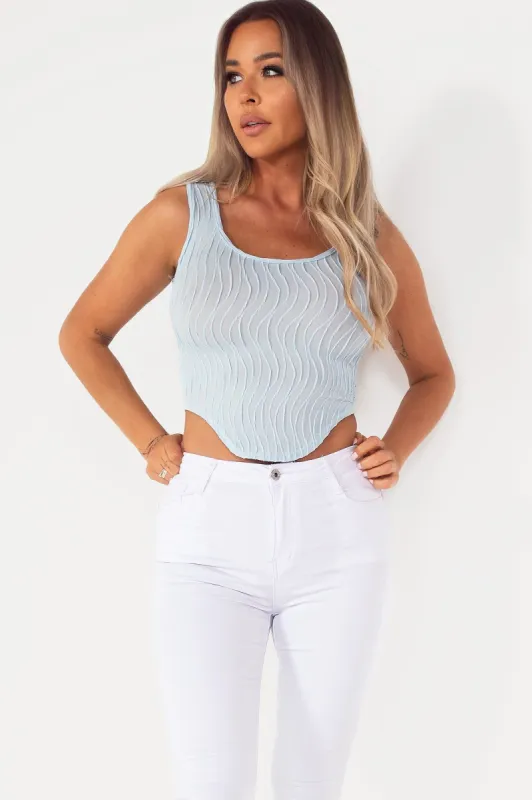 Skye Baby Blue Textured Crop Top sold by Va Va Voom