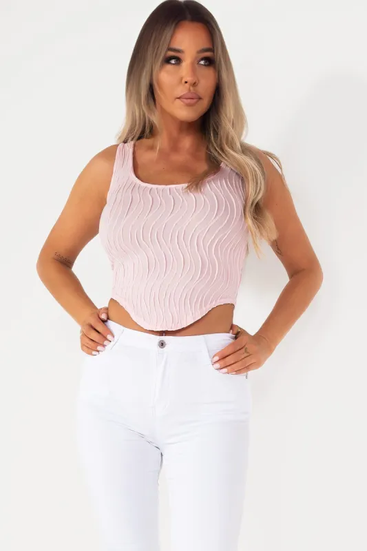 Skye Baby Pink Textured Crop Top sold by Va Va Voom