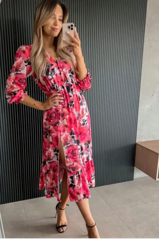 Mellie Black and Coral Floral Midi Dress sold by Va Va Voom