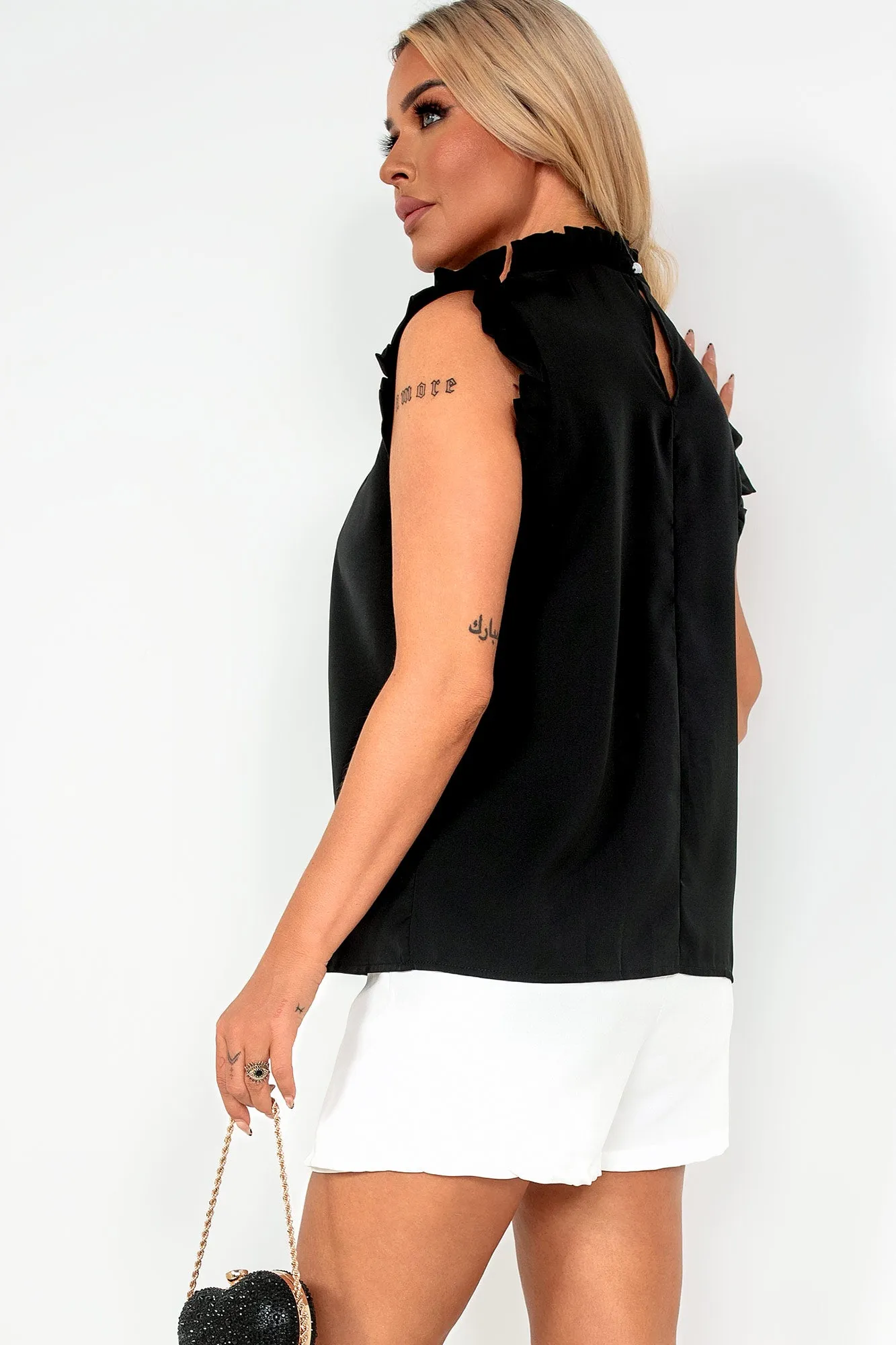 Kenny Black Frill High Neck Top sold by Va Va Voom product image thumbnail 2