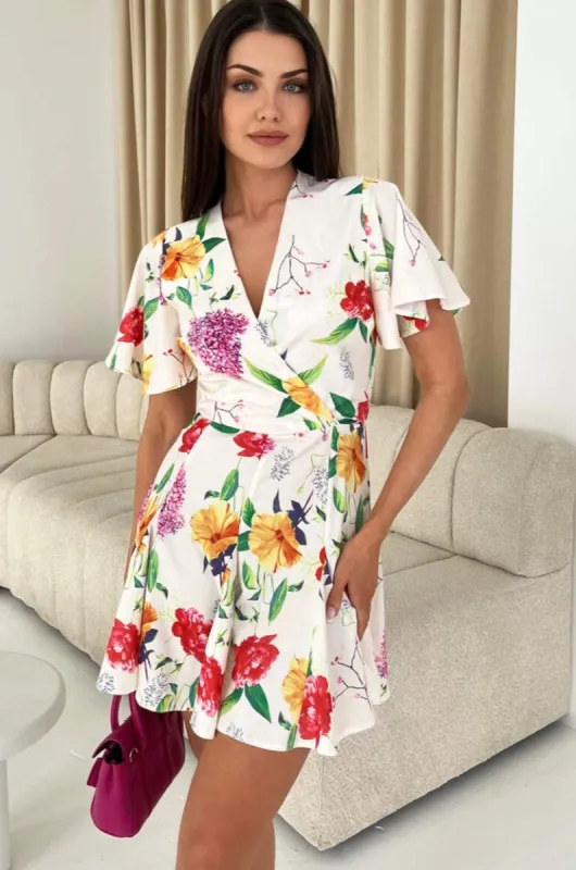 AX Paris Dalila Cream Floral Dress sold by Va Va Voom