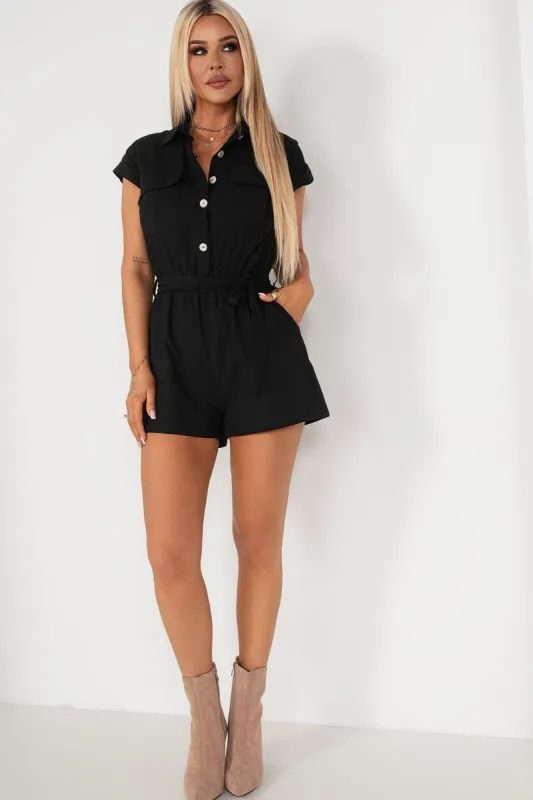 Scarlett Black Belted Playsuit sold by Va Va Voom