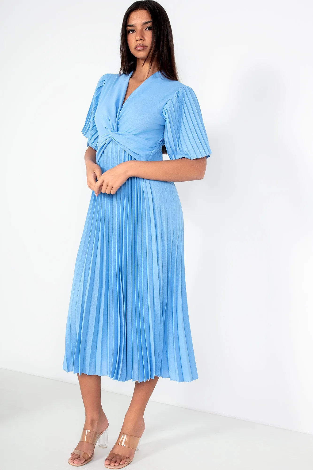 Vayda Blue Pleated Midi Dress sold by Va Va Voom