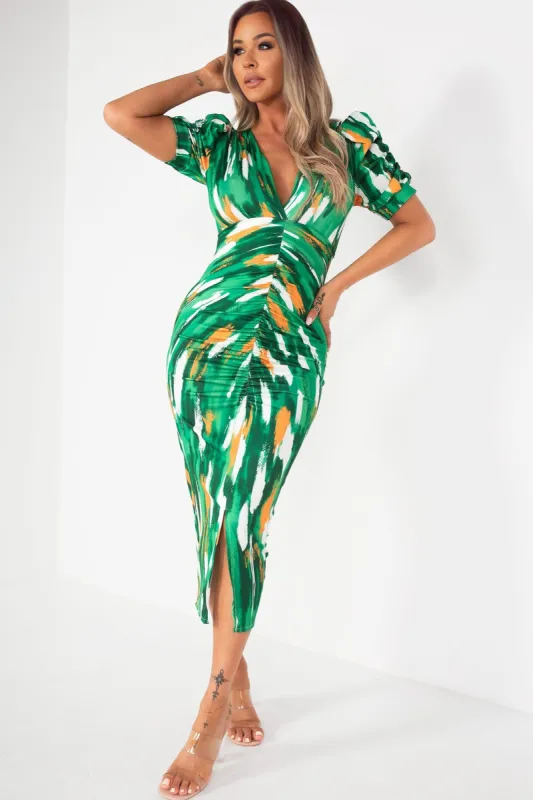 Odetta Green Print Midi Dress sold by Va Va Voom