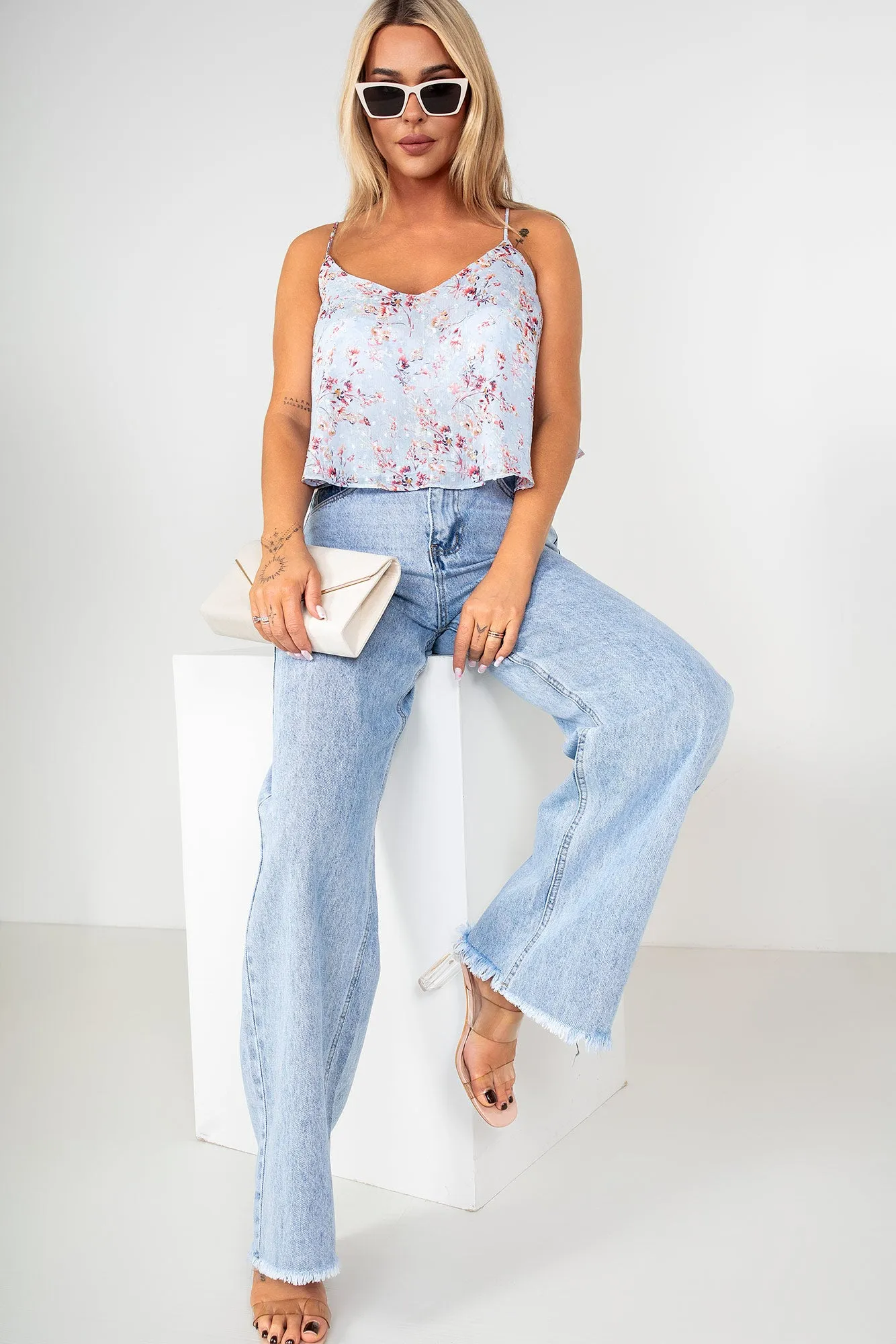 Jamie Blue Chiffon Floral Top sold by Va Va Voom