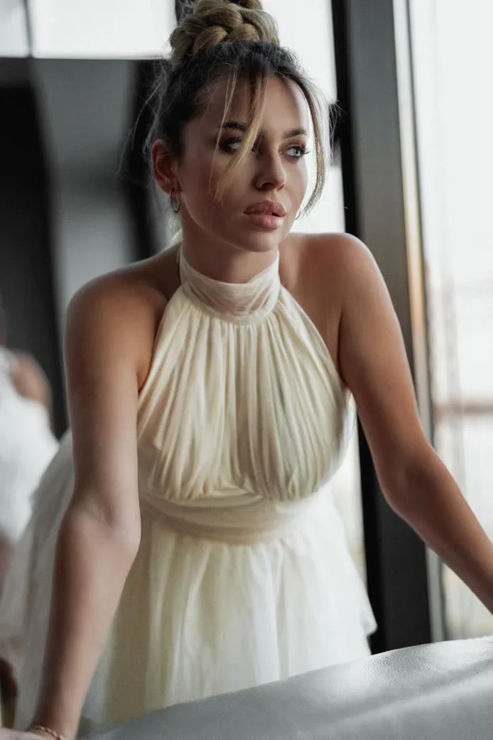 Adalyn Cream Halter Neck Dress sold by Va Va Voom product image thumbnail 4