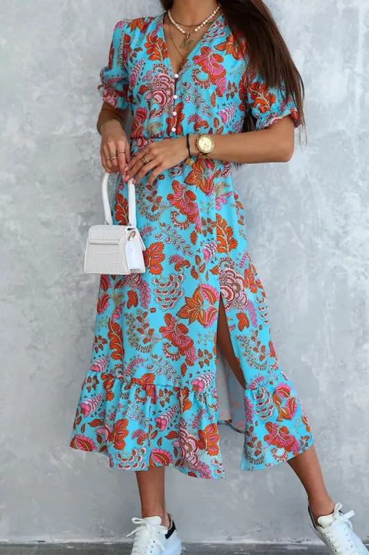 Dalilah Blue Print Midi Dress sold by Va Va Voom