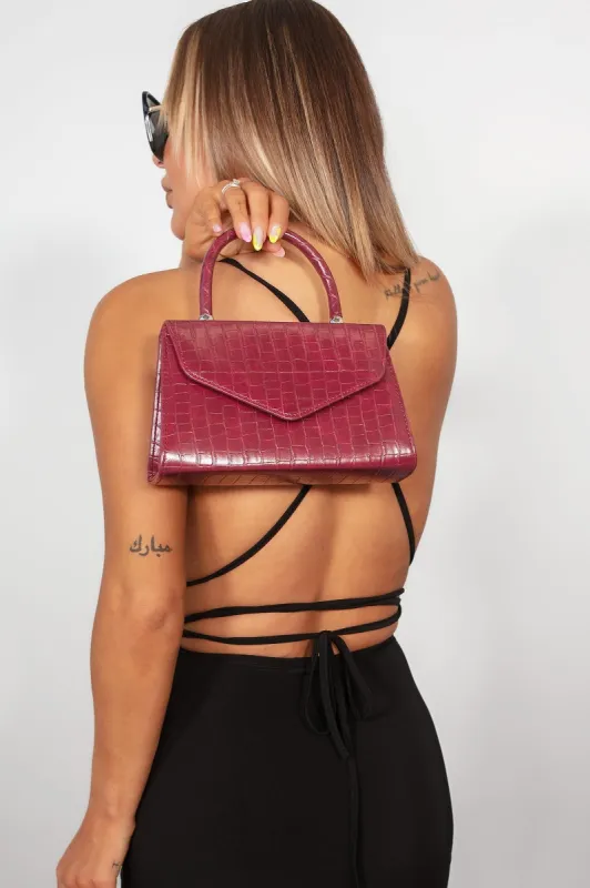 Veronica Burgundy Croc Print Grab Bag sold by Va Va Voom