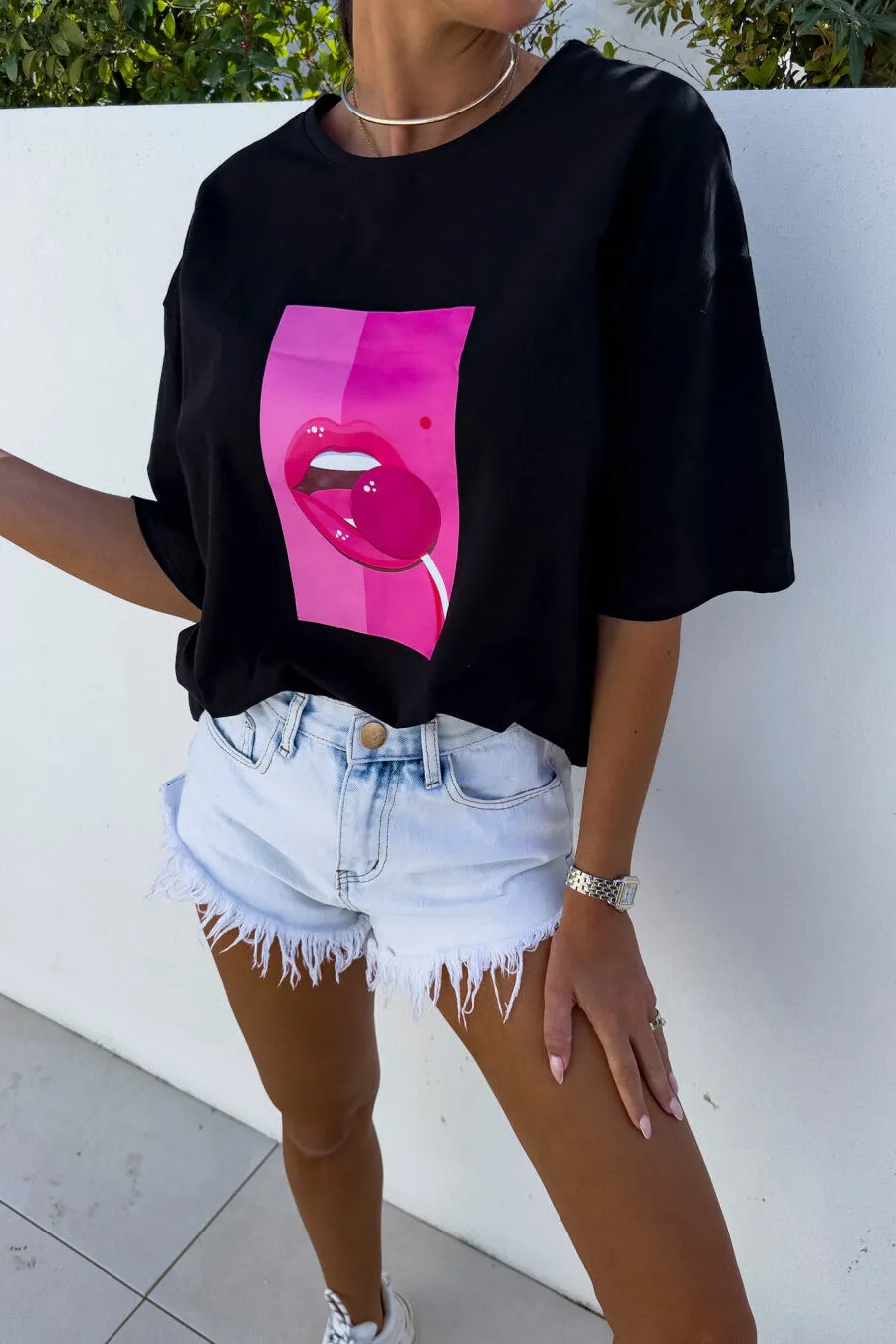 Adrianna Black Lollipop Print T-Shirt sold by Va Va Voom product image thumbnail 3