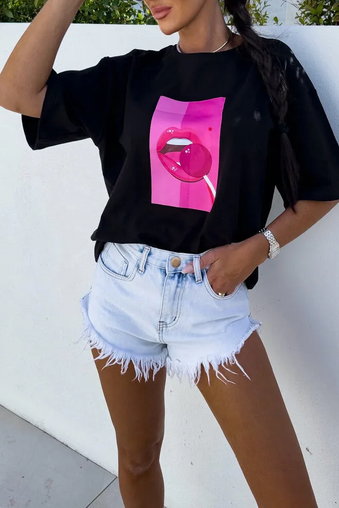 Adrianna Black Lollipop Print T-Shirt sold by Va Va Voom