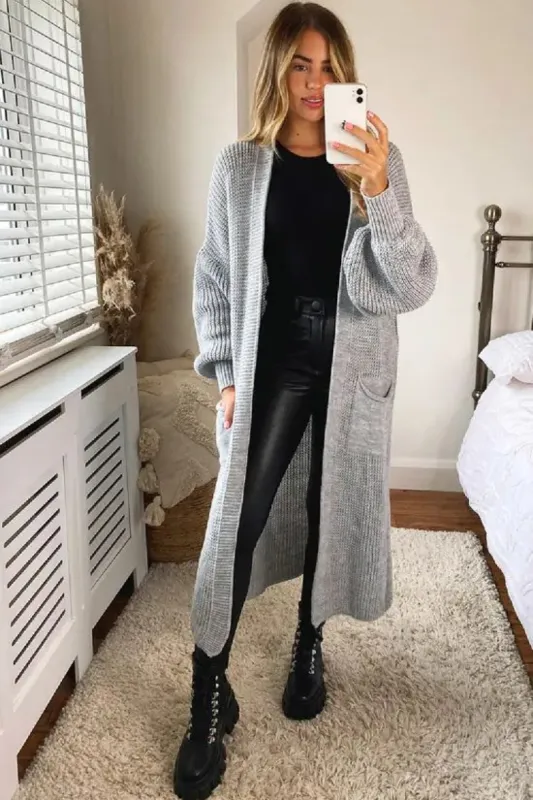 Amira Grey Chunky Knit Cardigan sold by Va Va Voom