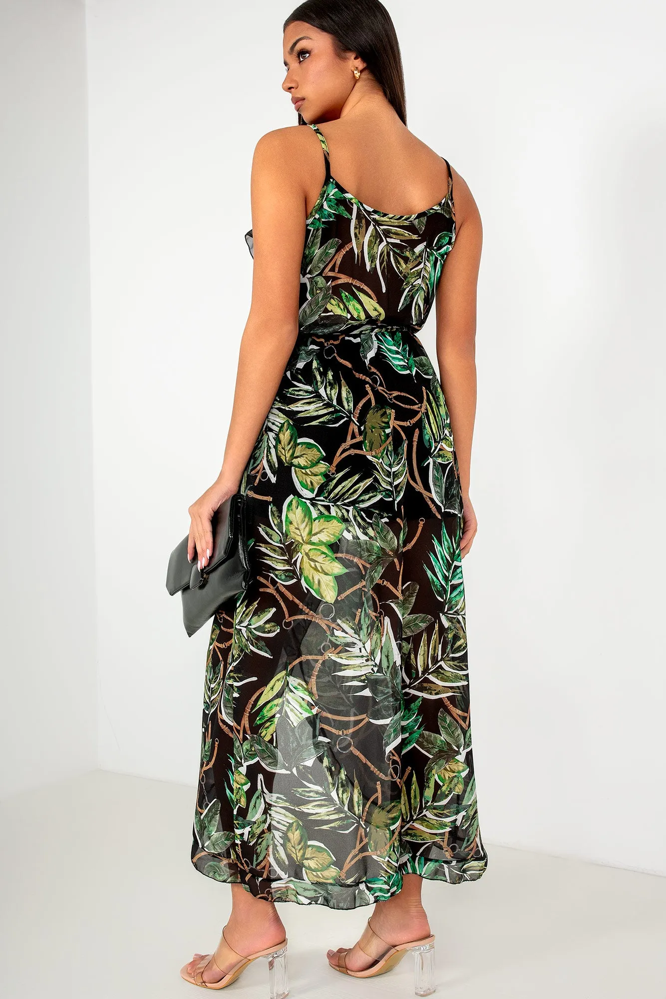 Kimberly Black Chiffon Leaf Print Dress sold by Va Va Voom product image thumbnail 3