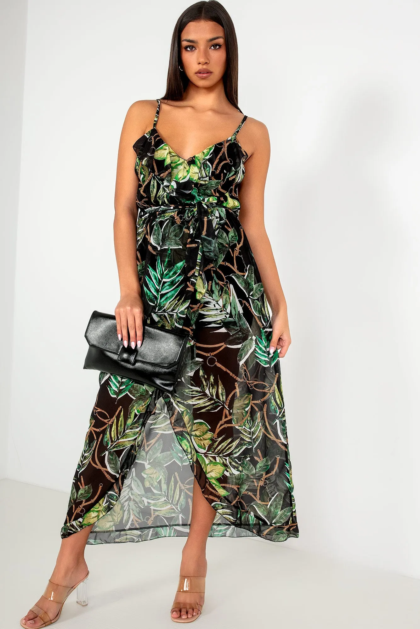 Kimberly Black Chiffon Leaf Print Dress sold by Va Va Voom product image thumbnail 4