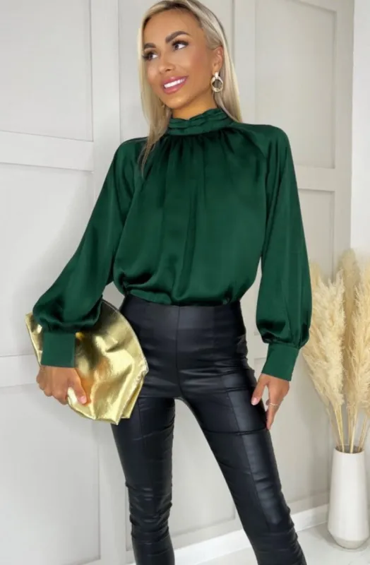 AX Paris Carla Teal Satin Top sold by Va Va Voom