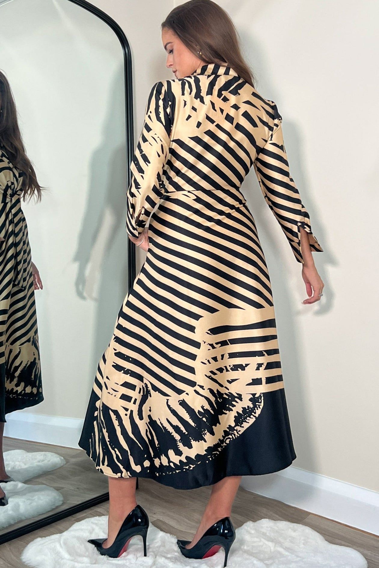 Girl In Mind Isabella Gold Satin Print Dress sold by Va Va Voom product image thumbnail 2