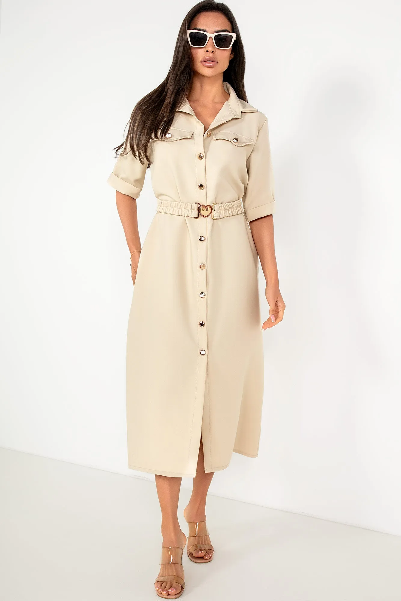Jayden Stone Belted Shirt Dress sold by Va Va Voom
