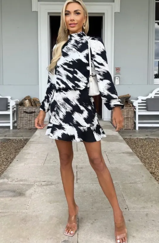 AX Paris Quilla Black Print Dress sold by Va Va Voom