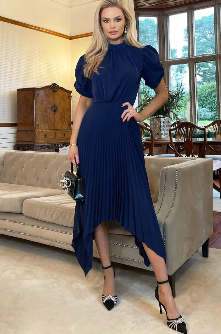 AX Paris Donna Navy Puff Sleeve Dress sold by Va Va Voom