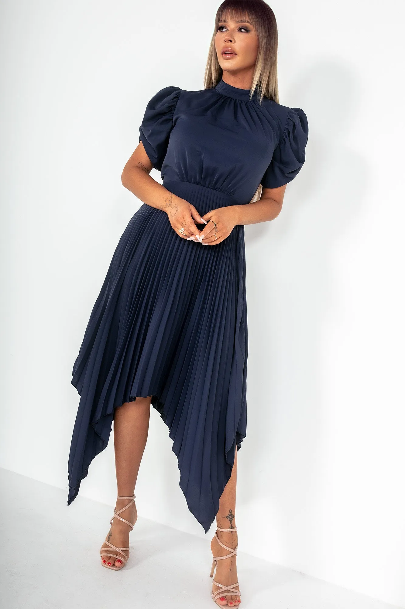 AX Paris Donna Navy Puff Sleeve Dress sold by Va Va Voom product image thumbnail 5