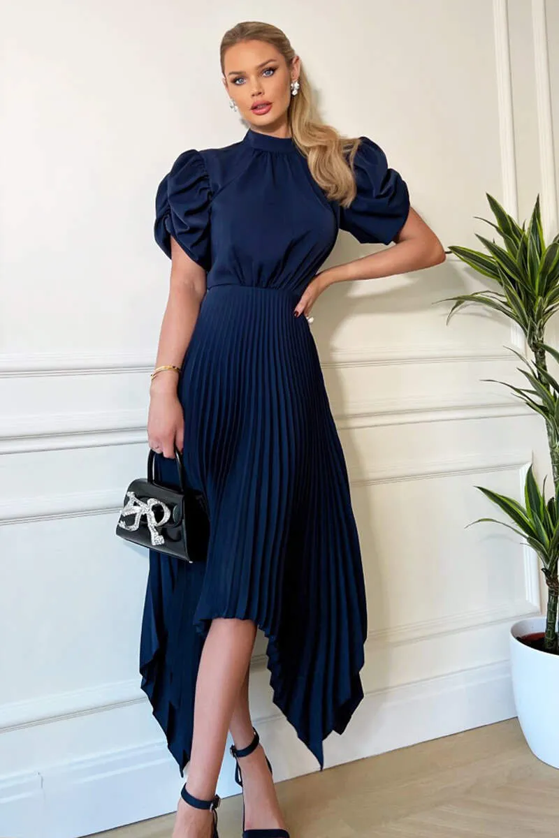 AX Paris Donna Navy Puff Sleeve Dress sold by Va Va Voom product image thumbnail 4