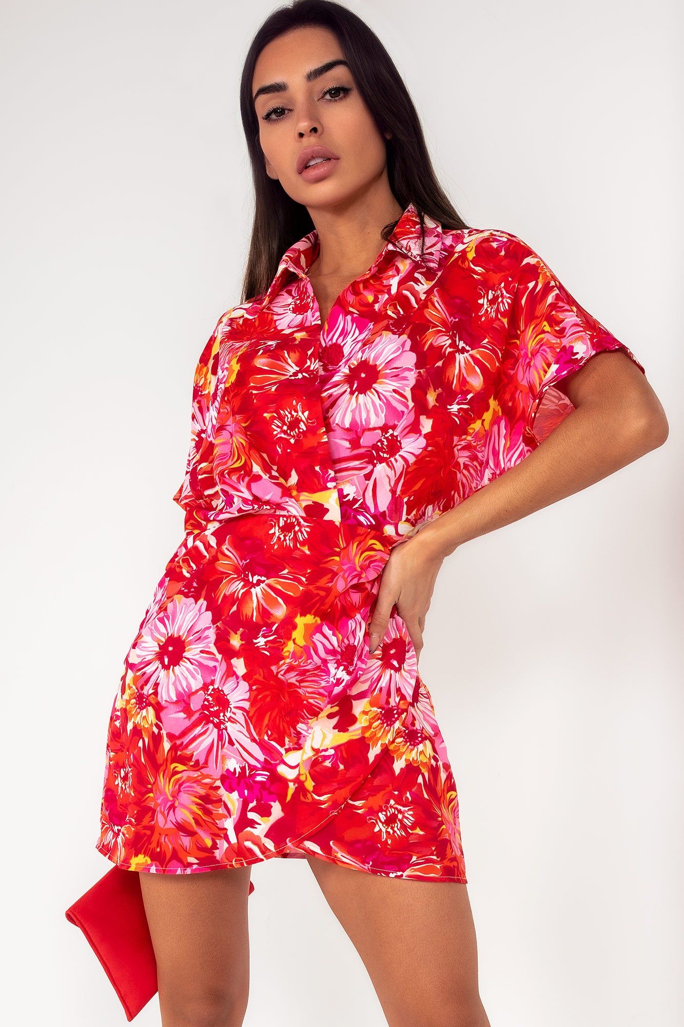 Sandra Red Floral Wrap Dress sold by Va Va Voom